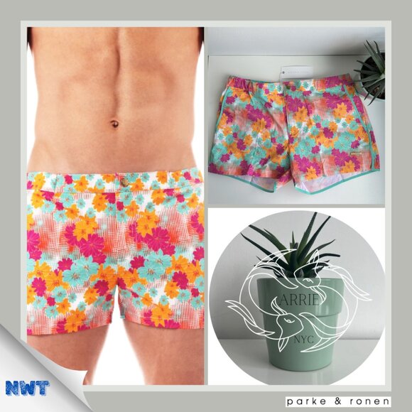 Parke & Ronen - 2" Angeleno Stretch Swim Short - Bright Dahlias Print (Size 31) - Picture 1 of 8